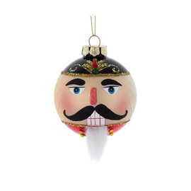 The Bridge Collection Glass Nutcracker Face Ball Ornament - 3.15" Ballet Themed Holiday Decoration - Nutcracker Themed Christmas Tree Ornament - Classic Christmas Character Holiday Decor
