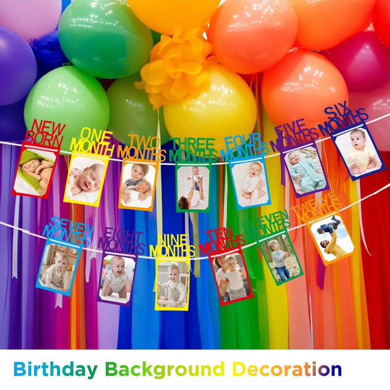 Buryeah Rainbow 1st Birthday Photo Banner for Baby from Newborn