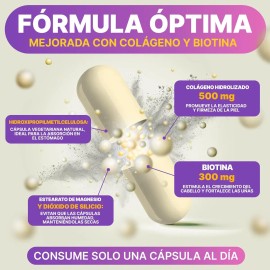 Biotina Y Colágeno Hidrolizado 500 Mg 60 Cápsulas Sabor Sin sabor