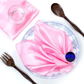 MDS Pack of 50 Wedding Satin 12"X 12" Square Dinner Napkin or Handkerchief for Wedding Banquet Decoration - Pink