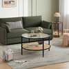 GarveeHome 30" Rattan Coffee Table, 2-Tier Round End Table with