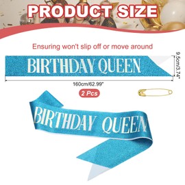 PATIKIL Birthday Girls Sash, 2 Pcs Glitter Birthday Sash for Women Satin Queen Sash Party Decorations with Safety Pin for Party Gifts Favors, Blue Fantasy