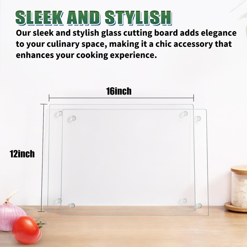 Seelenruhe Tempered Glass Cutting Boards for Kitchen Counter, 2PCS 12x16