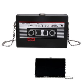 Mtlhbcg Cassette Handbag Retro Shoulder Bag Women: Radio Handbag Slanted Shoulder Bag, Bag Cassette Shoulder Bag, 90s Chain Bag for 80s 90s Disco Party Decoration - Black, black