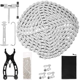 Bicycle Chains, 1/2 x 3/32 Inch 116 Links, 6/7/8 Speed Bicycle Chain, Tool with Chain Lock Pliers Chain Breaker and 3 Pairs Chain Lock Bicycle Chains for Mountain Bike
