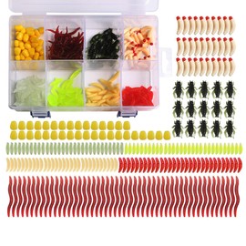FOLANDO 250 PCS Bass Fishing Lure Kit, Worm Fishing Bait Earthworm Corn Fishing Lures Carp Fishing Baits for Freshwater Saltwater T0602