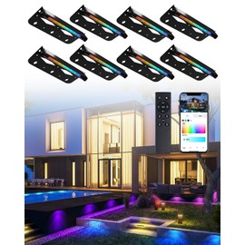 Teekuv 8 Pack 7 Inch RGB LED Hardscape Lighting, 2.8W Smart Retaining Wall Lights 16 Million Colors with Remote Control, IP65 Waterproof Landscape Paver Lights, 12V AC/DC Low Voltage Outdoor Lighting