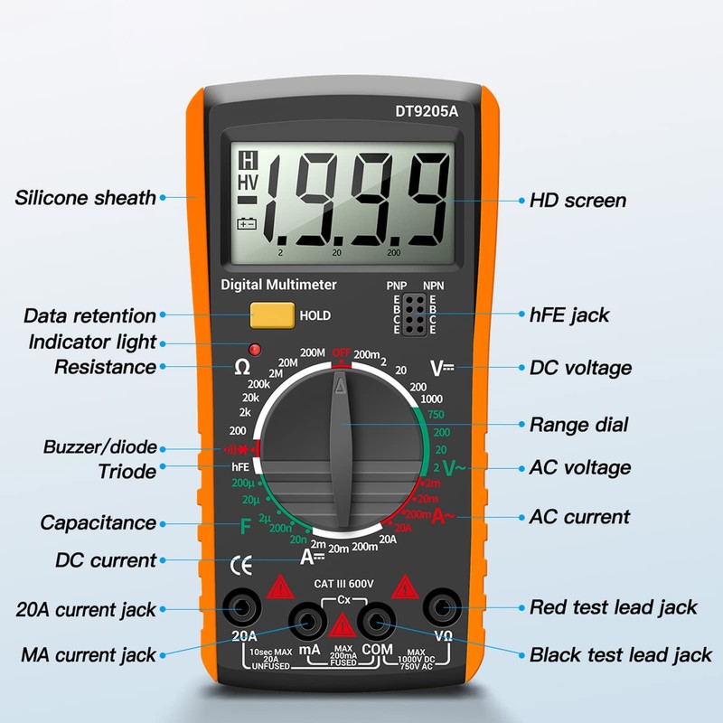 BuyWeek Digital Multimeter, DT9205A AC/DC Voltmeter Ammeter Current Voltage Meter