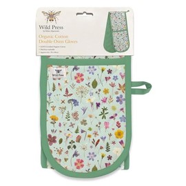 Double Oven Gloves - Organic Cotton - Floral Design - Pressed Flowers Mint Meadow - Stylish Kitchenware