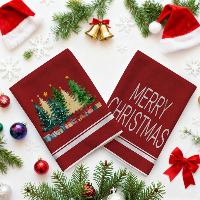 TXZZCHO Merry Christmas Kitchen Towels Red Xmas Tree Dish Towel