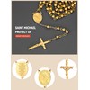 FaithHeart Archangel Michael Pendant Gold Rosemary Beads Rosary Chain Stainless