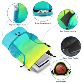 BROTOU Unisex Drawstring Backpack, Waterproof Gym Bag, Large Oxford PE Bag, Students School Bag, Durable Sports Ball Bag, with Shoe Bag (Yellow-Green)
