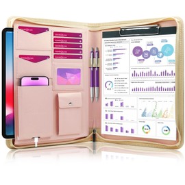 Darolin [Zippered] Portfolio Padfolio Organizer Binder with Clipboard, Leather Business Interview Resume Document Holder Folder Planner Organizer for Office Conference Notepad Bag for Women - RoseGold