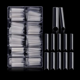 Kalolary 500 x Extra Long Transparent False Nails, XXL Long Acrylic C Curve Nail Tips Coffin Shape Nail Tips French Fake Nail for Nail Art Manicure