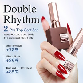 Double Rhythm 2 Pcs 15ML No Wipe Gel Top Coat and Base Coat Set Clear Glossy Gel Polish Kit Soak Off UV LED (Top Coat and Matte Coat)