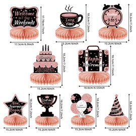 9PCS Rose Gold Retirement Party Decorations for Women, Happy Retirement Decorations Table Honeycomb Centerpieces, Retirement Party Table Toppers for Centerpieces