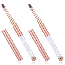 2Pcs Flat UV Gel Nail Brush, Rhinestone Handle Professional Nailart Design Brushes Nails Builder Drawing Pen Gel Brushes Nailart Tools for Nail Salon Home DIY Nails Art (Rose Gold)
