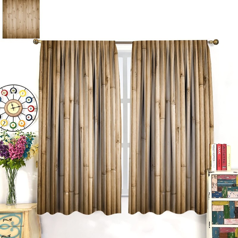 DDCBNS Bamboo Blackout Curtains,Nature Plant Leaves Abstract Design Polyester Fabric