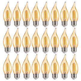 FLSNT CA11 E26 LED Candelabra Bulbs, Dimmable LED Chandelier Light Bulbs, 40W Equivalent, 2200K Warm White Light, 330LM, Amber Glass Finishing, 24 Pack UL,CA65 Listed.