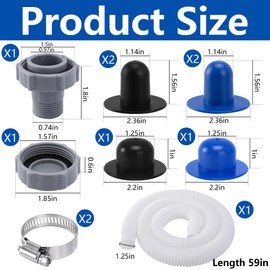 9 Pcs Pool Drain Valve Cap and Connector Set, Swimming Pool Drain Connects