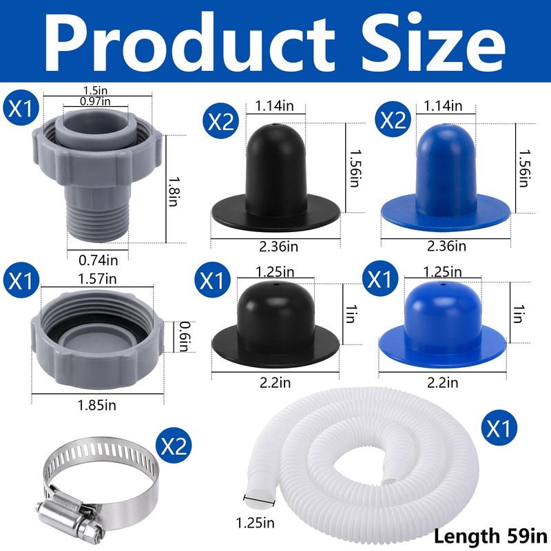 9 Pcs Pool Drain Valve Cap and Connector Set, Swimming