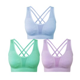 SEGRILA Women's Sports Bra Set without Underwire, Crossback, Yoga Bustier, Padded, Blue, purple, green