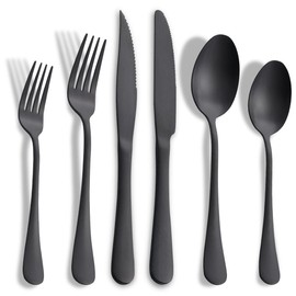 Joincook Matte Silverware Set with Steak Knives,Stainless Steel Flatware Set,Cutlery Set Service for 6, Tableware Kitchen Utensil Set,Dishwasher Safe (Matte Black, 24 Pieces)