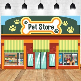 8x6ft Pet Store Backdrop Cartoon Pet Shop Storefront Photography Background Pet Puppy Kitten Food Toys Banner Decorations Kids Birthday Party School Play Photo Booth Props