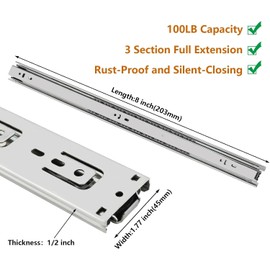Lontan 1 Pair Heavy Duty Drawer Slides 200mm Kitchen Drawer Runners Replacement 45kg Load Capacity Ball Bearing