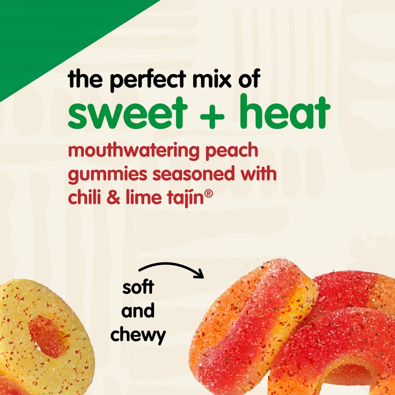 Snak Club Tajin Peach Rings Gummy Candy, Fruit Candy Gummies