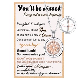 Tarsus Farewell Gifts Going Away Gift for Coworker Friends, Goodbye Moving Away Coworker Retirement Leaving Gifts for Women Graduation Gifts Compass Necklace Jewelry