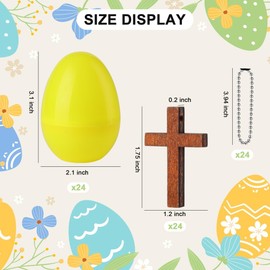 24Pcs Fillers Easter Eggs with Wooden Cross Keychain Hanging Favors，Easter Basket Stuffers Essentials Christian Gift for Teen Adult