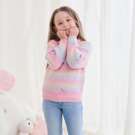 TRENDSTITCH Sweater for Girls Crewneck Striped Gradient Long Sleeve Cable Knit Sweaters Chunky Pullover Jumper Fall Winter Rainbow 9-10