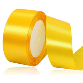 Yellow Satin Ribbon 1-1/2 Inches x 25 Yards, Solid Color Polyester Fabric Ribbon for Gift Wrapping, Crafts, Bows Making, Wreaths, Sewing Projects, Baby Showers and Wedding Party Decoration
