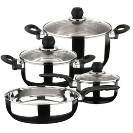 MAGEFESA ® Practika pot and pan set, 7 Pieces, this cookware include Stockpot, Stew pot, Saucepan, Deep sauté, Stainless Steel, compatible with all types of stoves, INDUCTION, Dishwasher safe
