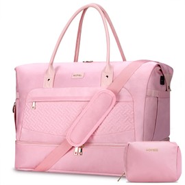 HOMIEE Travel Duffle Bag for Women, Carry on Weekender Bag with Shoe Compartment and Toiletry Bag, Pink
