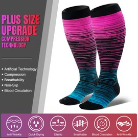 cerpite Plus Size Compression Socks Wide Calf for Women & Men 20-30 mmhg-Extra Wide Calf Knee High Support Socks for Nurse