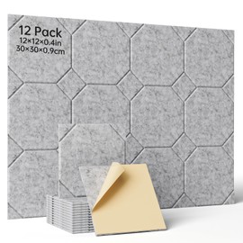 Woovio 12 Pack Soundproof Wall Panels, Self-Adhesive Acoustic Panels, 12"X12"X0.4" Sound Proof Foam Panels for Walls, Door, Ceiling, Home Office Recoding Studio Gray
