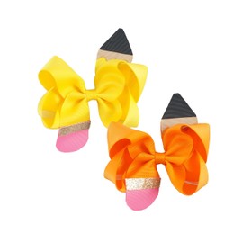 4.5" Pencil Hair Bows Clips School Bow Cheer Bow Clip, Back to School Hair Bow Ponytail Holder.(F73) (B)