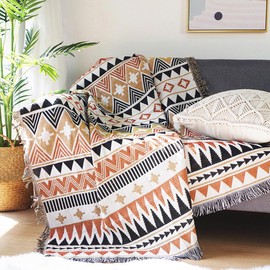 LumiSyne Aztec Navajo Throw Blanket Cotton Woven Blanket with Tassel Tribal Ethnic Style Geometric Pattern Double Sided Decorative Throw for Bed Couch Chair Tapestry Tablecloth Carpet