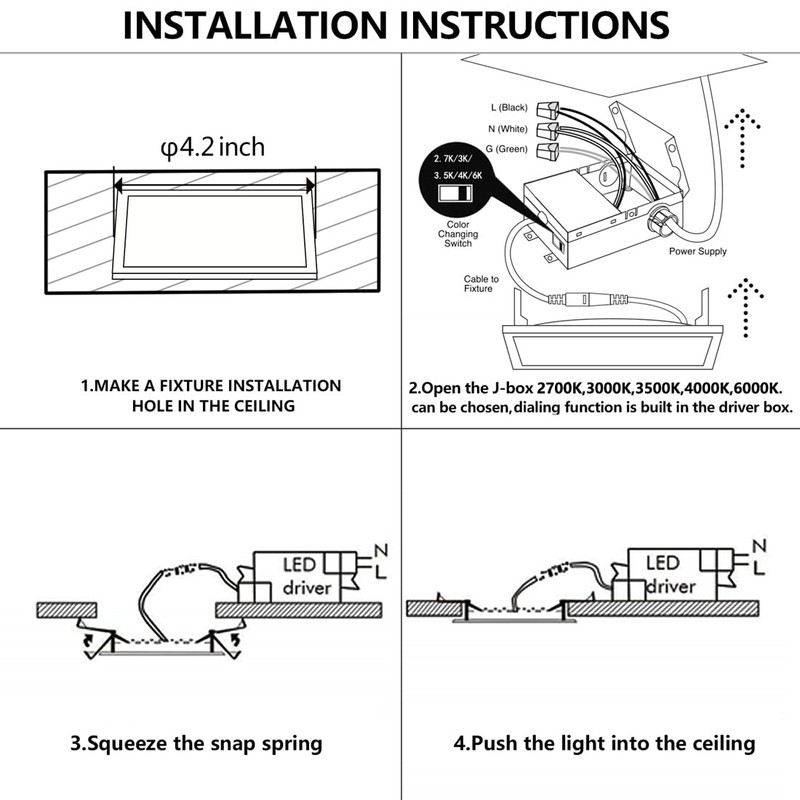 QIBANG 2 Pack 4 Inch Square Recessed Lighting Dimmable with