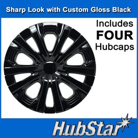 HubStar Hubcap Replacement for Toyota Corolla 2020-2022, Prius 2019-2022, 15-inch Replica Wheel Cover (Set of 4) Gloss Black