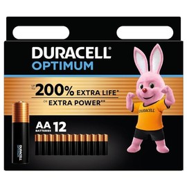 Duracell Optimum Pilas AA (Pack de 12) - Pilas Alcalinas 1,5 V - Hasta 200 % Extra duración o Extra potencia - Para las necesidades de los dispositivos modernos - 100 % reciclable - LR6 MX1500