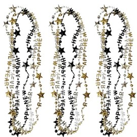 New Year Metallic Beads Star Necklaces Gold Silver Black for Holiday Party Costume Decorations-12 Pack