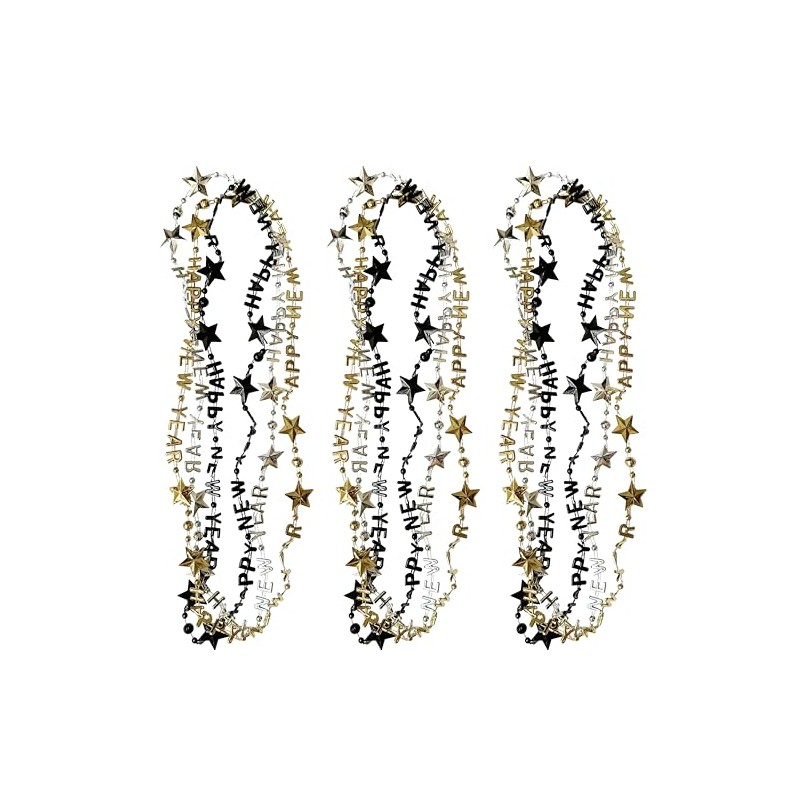New Year Metallic Beads Star Necklaces Gold Silver Black for