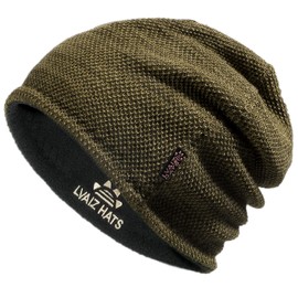 Lvaiz Mens Winter Beanie Hat Warm Fleece Lined Skull Cap for Men Reversible Women Windproof Watch Hat Knit Warm Unisex Beanie Khaki