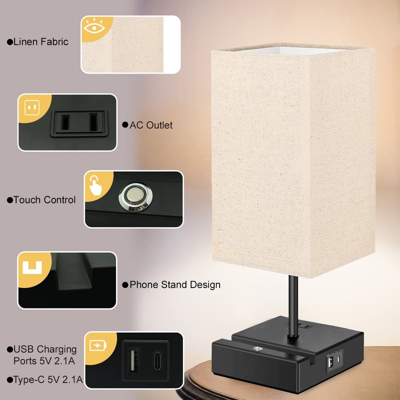 Eva's Light Table Lamp, 3-Way Dimmable Table Lamp, Touch Control,