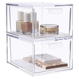 STORi Audrey Stackable Cosmetic Organizer Drawers 4-1/2" Tall | set of 2 Clear