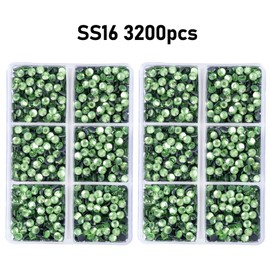 3200pcs SS16 Hot Fix Glass Flatback Rhinestones Bulk Round Crystal Gems Rhinestones for Crafts Art Clothes Shoes(Peridot)