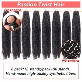 Xtrend 8packs Pre twisted Passion Twist Hair 22 Inch Crochet Braids Hair Braiding Hair 12Strands/Pack Passion Twist Crochet Braiding Hair 1B
